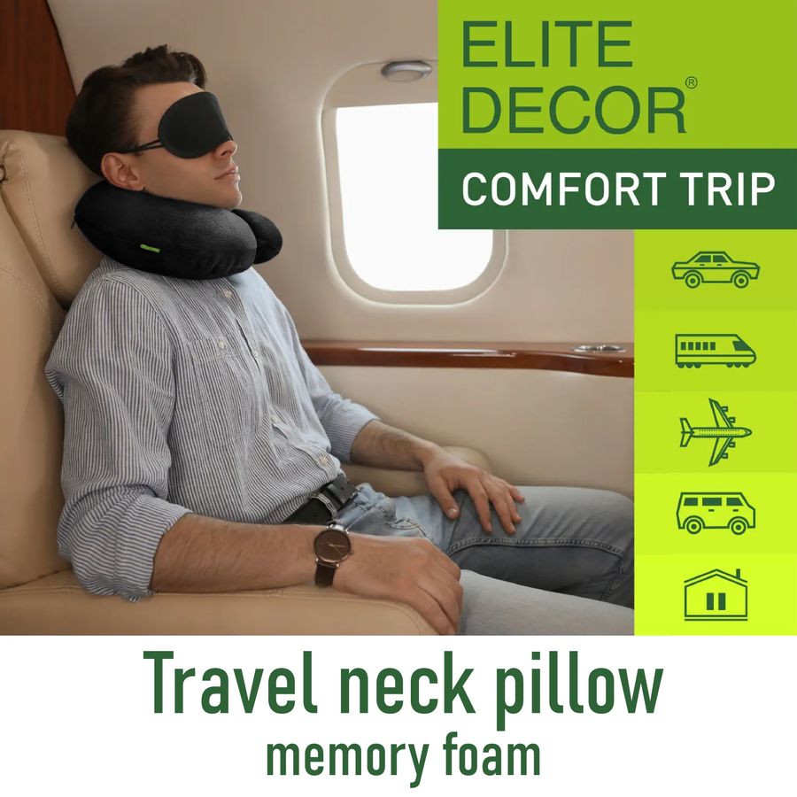 Travel pillow PMF 001-1 305x285x100 black with button