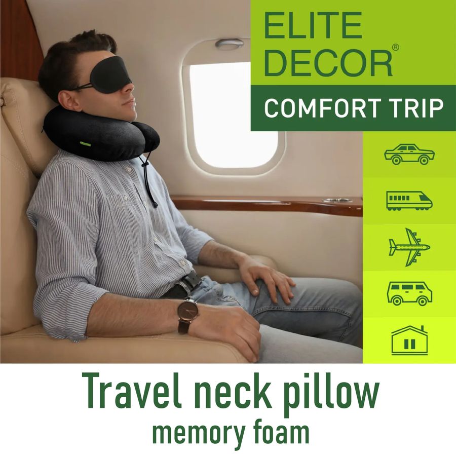 Travel pillow PMF 001-3 305x285x100 black with cord holder
